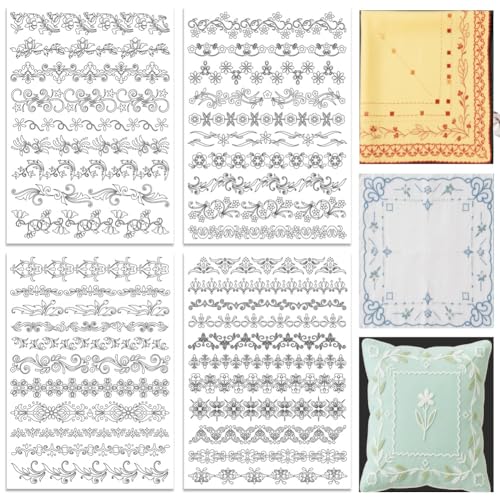 ORIGACH 4 Bögen wasserlösliche Stickmuster-Stabilisatoren – vorgedruckte Bordüren-Designs – Stickpapier für Handnähliebhaber ORIGACH 4 Bögen wasserlösliche Stickmuster-Stabilisatoren – vorgedruckte Bordüren-Designs – Stickpapier für Handnähliebhaber von ORIGACH