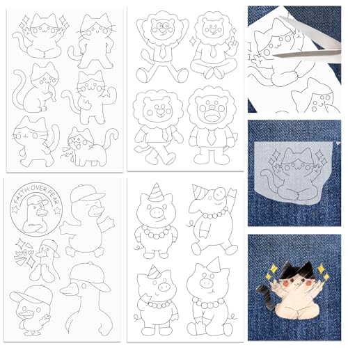 ORIGACH 4 Bögen wasserlösliche Stickmuster-Stabilisatoren – vorgedruckte lustige Katzen-, Löwen-, Schweine- und Entendesigns – Stickpapier für Handnähliebhaber ORIGACH 4 Bögen wasserlösliche Stickmuster-Stabilisatoren – vorgedruckte lustige Katzen-, Löwen-, Schweine- und Entendesigns – Stickpapier für Handnähliebhaber von ORIGACH