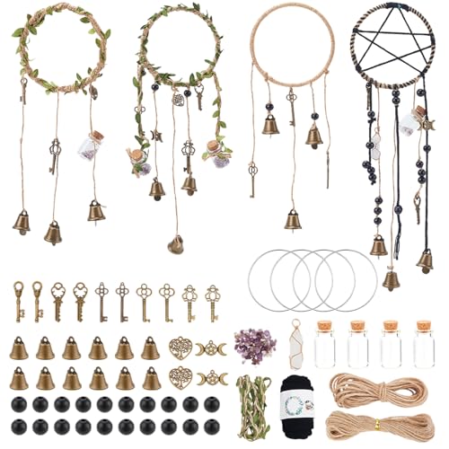 ORIGACH 4 Set DIY Hexenglocken Kit für Türknauf Windspiel Hexerei Hängende Zubehör Kit handgemachte Türhänger Witchy Dekor Geschenk für Schutz Schlafzimmer Garten Zimmer Haus von ORIGACH