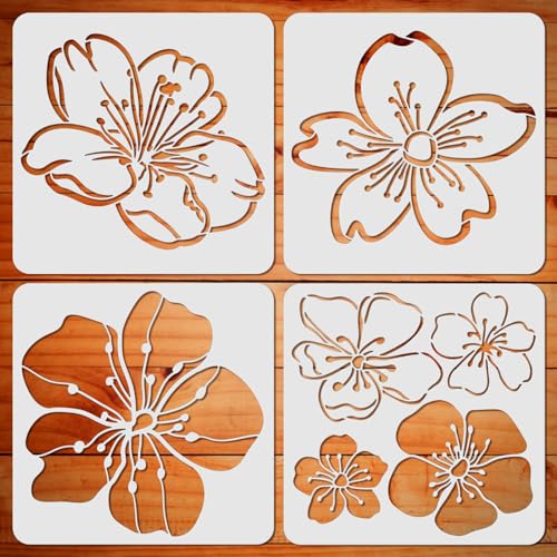 ORIGACH 4 Stück Kirschblüten Schablonen, Cherry Blossoms Malerei Schablone, Wiederverwendbare DIY-Bastelschablonen, Wand Malen Schablonen, Malschablone für Malerei Holz Wand Deko, 30×30 CM ORIGACH 4 Stück Kirschblüten Schablonen, Cherry Blossoms Malerei Schablone, Wiederverwendbare DIY-Bastelschablonen, Wand Malen Schablonen, Malschablone für Malerei Holz Wand Deko, 30×30 CM von ORIGACH