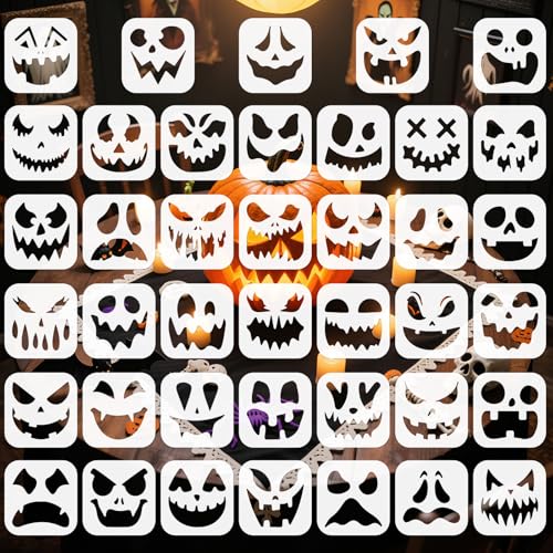 ORIGACH 40 Pcs 3.94 x 3.94 Fuß Halloween-Kürbisköpfe Schablonen Zum Malen Auf Holzwänden Wiederverwendbare Kürbis Malschablonen Für Stoff Leinwand Fenster Möbel Heimdekoration ORIGACH 40 Pcs 3.94 x 3.94 Fuß Halloween-Kürbisköpfe Schablonen Zum Malen Auf Holzwänden Wiederverwendbare Kürbis Malschablonen Für Stoff Leinwand Fenster Möbel Heimdekoration von ORIGACH