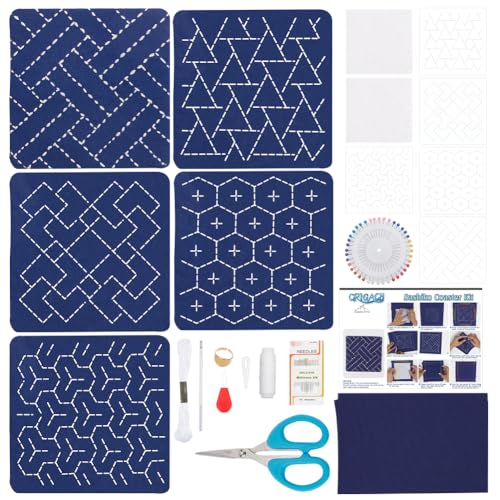 ORIGACH 5 Set DIY Sashiko Untersetzer Kit, Untersetzer Making Kit für Erwachsene mit japanischen traditionellen Mustern, englische Anleitung, Sashiko Kit für Anfänger ORIGACH 5 Set DIY Sashiko Untersetzer Kit, Untersetzer Making Kit für Erwachsene mit japanischen traditionellen Mustern, englische Anleitung, Sashiko Kit für Anfänger von ORIGACH