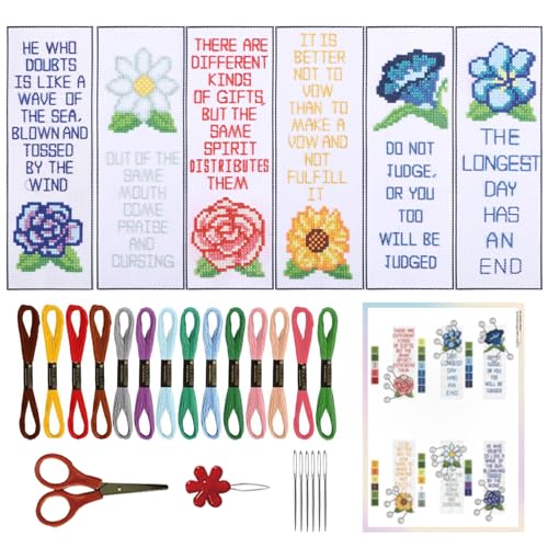 ORIGACH 6 Set Blume und Bibelvers Kreuzstich Lesezeichen Kits für Anfänger und Buchliebhaber Handmade Kreuzstich Lesezeichen Full DIY Supplies mit Anleitung von ORIGACH