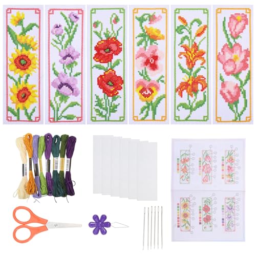 ORIGACH 6 Set Blumen Kreuzstich-Lesezeichen-Set für Anfänger mit Unterlage Filzwolle Anleitung DIY gestempelt Stickerei Lesezeichen-Set für Erwachsene, Buch-Liebhaber ORIGACH 6 Set Blumen Kreuzstich-Lesezeichen-Set für Anfänger mit Unterlage Filzwolle Anleitung DIY gestempelt Stickerei Lesezeichen-Set für Erwachsene, Buch-Liebhaber von ORIGACH