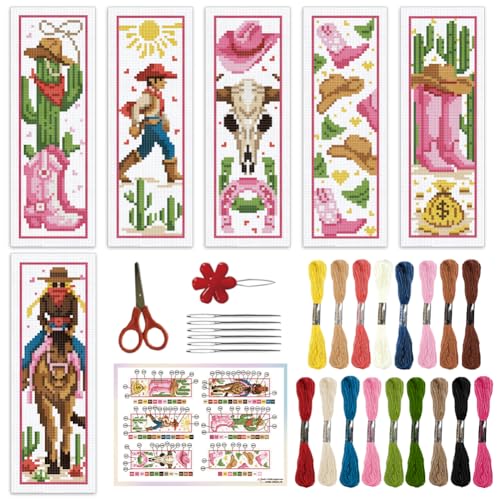 ORIGACH 6 Set Cowboy Lesezeichen Kreuzstich Kits Mit Anleitung Vorgedruckt Lesezeichen Kreuzstich Set für Erwachsene, 20x6 cm ORIGACH 6 Set Cowboy Lesezeichen Kreuzstich Kits Mit Anleitung Vorgedruckt Lesezeichen Kreuzstich Set für Erwachsene, 20x6 cm von ORIGACH