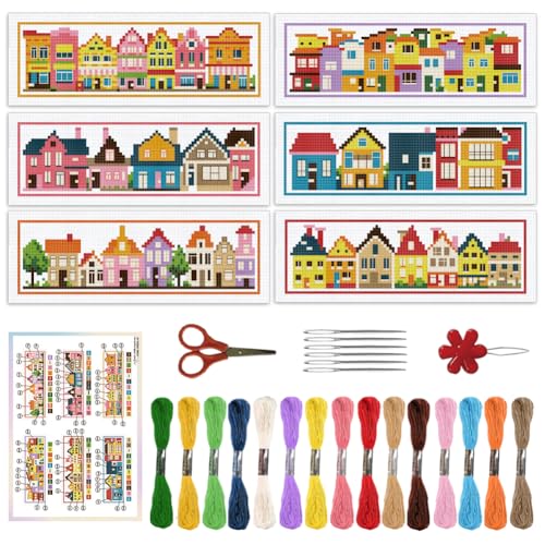 ORIGACH 6 Set Kleine Häuser Lesezeichen Kreuzstich Kits Mit Anleitung Vorgedruckt Lesezeichen Kreuzstich Set für Erwachsene, 20x6 cm ORIGACH 6 Set Kleine Häuser Lesezeichen Kreuzstich Kits Mit Anleitung Vorgedruckt Lesezeichen Kreuzstich Set für Erwachsene, 20x6 cm von ORIGACH