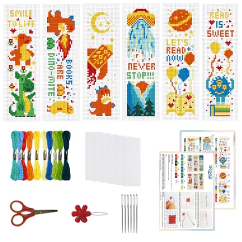 ORIGACH 6 Stück Lesezeichen Kreuzstich Kits, Dinosauriern Und Außerirdischen Anfänger Kreuzstich Set Mit Anleitung Vorgedruckt Lesezeichen Kreuzstich Set für Erwachsene, 20x6 cm ORIGACH 6 Stück Lesezeichen Kreuzstich Kits, Dinosauriern Und Außerirdischen Anfänger Kreuzstich Set Mit Anleitung Vorgedruckt Lesezeichen Kreuzstich Set für Erwachsene, 20x6 cm von ORIGACH