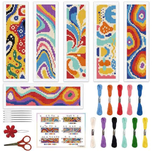 ORIGACH 6 Set Lesezeichen Kreuzstich Kits, Modernes Abstraktes Anfänger Kreuzstich Set Mit Anleitung Vorgedruckt Lesezeichen Kreuzstich Set für Erwachsene, 20x6 cm ORIGACH 6 Set Lesezeichen Kreuzstich Kits, Modernes Abstraktes Anfänger Kreuzstich Set Mit Anleitung Vorgedruckt Lesezeichen Kreuzstich Set für Erwachsene, 20x6 cm von ORIGACH