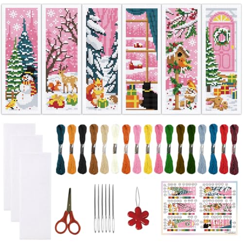 ORIGACH 6 Set Lesezeichen Kreuzstich Kits, Weihnachts-Winter-Szene Anfänger Kreuzstich Set Mit Anleitung Vorgedruckt Lesezeichen Kreuzstich Set für Erwachsene, 21.7 x 7.6cm ORIGACH 6 Set Lesezeichen Kreuzstich Kits, Weihnachts-Winter-Szene Anfänger Kreuzstich Set Mit Anleitung Vorgedruckt Lesezeichen Kreuzstich Set für Erwachsene, 21.7 x 7.6cm von ORIGACH