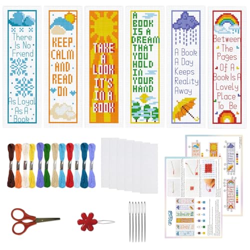 ORIGACH 6 Set Lesezeichen Kreuzstich Kits, Wetter Anfänger Kreuzstich Set Mit Anleitung Lesen von Sprüchen Vorgedruckt für Erwachsene, 20x6 cm ORIGACH 6 Set Lesezeichen Kreuzstich Kits, Wetter Anfänger Kreuzstich Set Mit Anleitung Lesen von Sprüchen Vorgedruckt für Erwachsene, 20x6 cm von ORIGACH