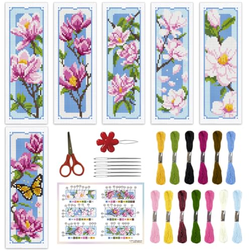 ORIGACH 6 Set Magnolia Lesezeichen Kreuzstich Kits Mit Anleitung Vorgedruckt Lesezeichen Kreuzstich Set für Erwachsene, 20x6 cm ORIGACH 6 Set Magnolia Lesezeichen Kreuzstich Kits Mit Anleitung Vorgedruckt Lesezeichen Kreuzstich Set für Erwachsene, 20x6 cm von ORIGACH