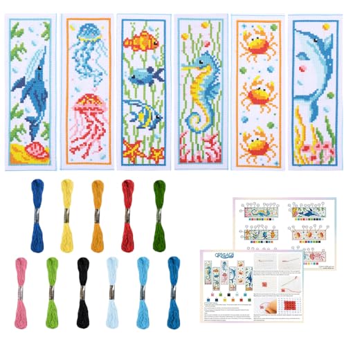 ORIGACH 6 Set Meerestiere Kreuzstich-Lesezeichen-Set für Anfänger mit Unterlage Filzwolle Anleitung DIY gestempelte Stickerei Lesezeichen-Set für Erwachsene, Buch-Liebhaber ORIGACH 6 Set Meerestiere Kreuzstich-Lesezeichen-Set für Anfänger mit Unterlage Filzwolle Anleitung DIY gestempelte Stickerei Lesezeichen-Set für Erwachsene, Buch-Liebhaber von ORIGACH