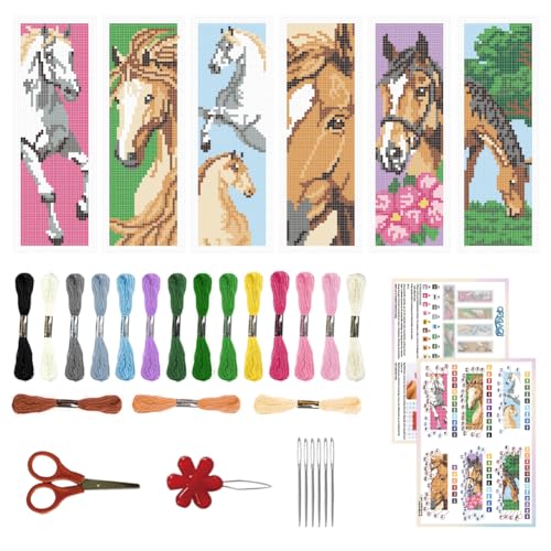 ORIGACH 6 Set Pferdenmotiv Kreuzstich-Lesezeichen-Set für Anfänger mit Unterlage Filz Anleitung für Erwachsene, Buch-Liebhaber ORIGACH 6 Set Pferdenmotiv Kreuzstich-Lesezeichen-Set für Anfänger mit Unterlage Filz Anleitung für Erwachsene, Buch-Liebhaber von ORIGACH