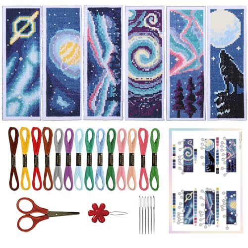 ORIGACH 6 Set Sternenhimmel Kreuzstich Lesezeichen Kits für Anfänger und Buchliebhaber Handmade Cross Stitch Lesezeichen Full DIY Supplies mit Anleitung von ORIGACH