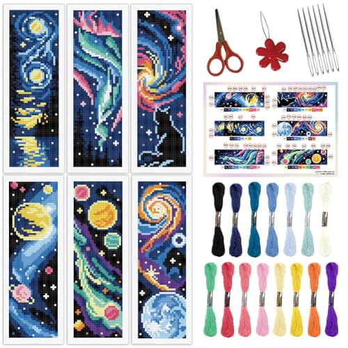 ORIGACH 6 Set Universe Starry Night Kreuzstich-Lesezeichen-Set für Anfänger mit Unterlage Filz Anleitung DIY gestempelte Stickerei ORIGACH 6 Set Universe Starry Night Kreuzstich-Lesezeichen-Set für Anfänger mit Unterlage Filz Anleitung DIY gestempelte Stickerei von ORIGACH