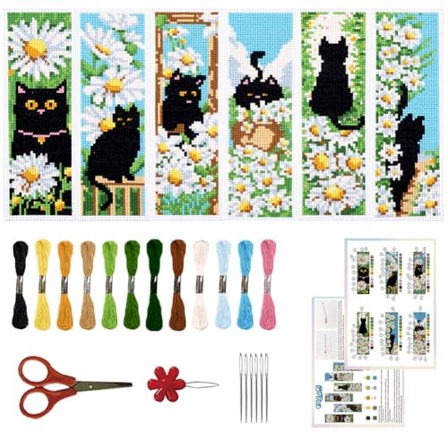 ORIGACH 6 Stück Lesezeichen Kreuzstich Kits, Katze Und Gänseblümchen Anfänger Kreuzstich Set Mit Anleitung Vorgedruckt Lesezeichen Kreuzstich Set für Erwachsene, 20x6 cm ORIGACH 6 Stück Lesezeichen Kreuzstich Kits, Katze Und Gänseblümchen Anfänger Kreuzstich Set Mit Anleitung Vorgedruckt Lesezeichen Kreuzstich Set für Erwachsene, 20x6 cm von ORIGACH