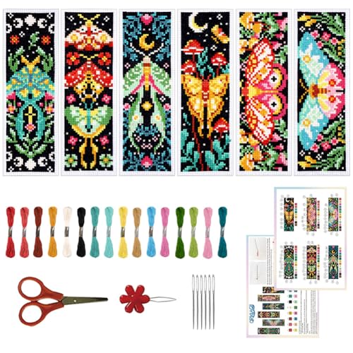 ORIGACH 6 Stück Lesezeichen Kreuzstich Kits, Motte Anfänger Kreuzstich Set Mit Anleitung Vorgedruckt Lesezeichen Kreuzstich Set für Erwachsene, 20x6 cm ORIGACH 6 Stück Lesezeichen Kreuzstich Kits, Motte Anfänger Kreuzstich Set Mit Anleitung Vorgedruckt Lesezeichen Kreuzstich Set für Erwachsene, 20x6 cm von ORIGACH