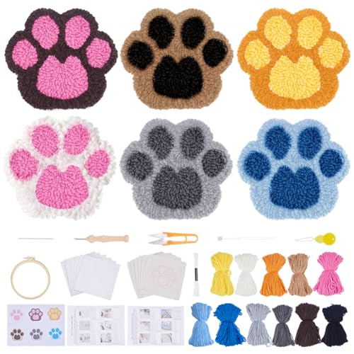 ORIGACH 6 Stück Stanznadel Untersetzer Starter Kit für Anfänger mit Anleitung, DIY Punch Needle Handwerk Stickerei Kit mit Filz Garne Stanznadelstoff, Süßes Katzenkrallen ORIGACH 6 Stück Stanznadel Untersetzer Starter Kit für Anfänger mit Anleitung, DIY Punch Needle Handwerk Stickerei Kit mit Filz Garne Stanznadelstoff, Süßes Katzenkrallen von ORIGACH