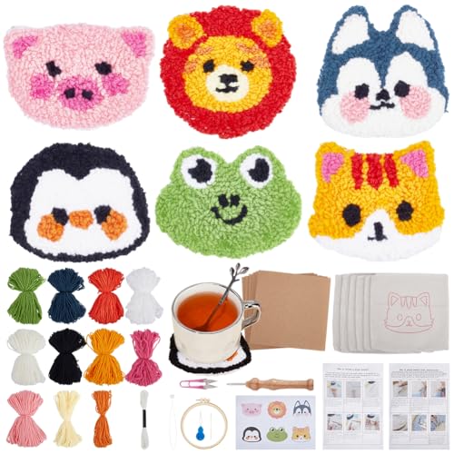 ORIGACH 6 Stück Stanznadel Untersetzer Starter Kit für Anfänger mit Anleitung, DIY Punch Needle Handwerk Stickerei Kit mit Filz Garne Stanznadelstoff, Tiermuster ORIGACH 6 Stück Stanznadel Untersetzer Starter Kit für Anfänger mit Anleitung, DIY Punch Needle Handwerk Stickerei Kit mit Filz Garne Stanznadelstoff, Tiermuster von ORIGACH