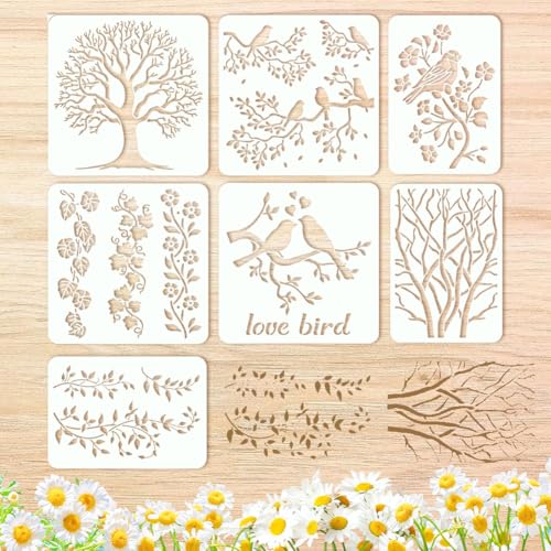 ORIGACH 7 Stück Große Baum Und Blatt Schablonen Zum Malen Auf Holzwänden Wiederverwendbare Vögel Auf Ästen Malschablonen Für Stoff Leinwand Fenster Möbel Heimdekoration ORIGACH 7 Stück Große Baum Und Blatt Schablonen Zum Malen Auf Holzwänden Wiederverwendbare Vögel Auf Ästen Malschablonen Für Stoff Leinwand Fenster Möbel Heimdekoration von ORIGACH