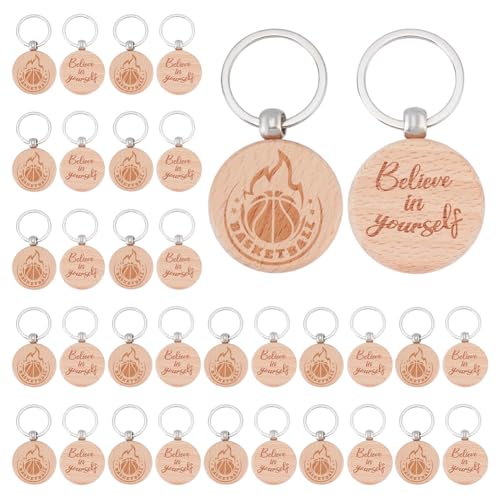 ORIGACH Basketball-Schlüsselanhänger aus Holz, doppelseitig bedruckt, Sport-Schlüsselanhänger, Team-Geschenke für Spieler, Partyzubehör, 32 Stück von ORIGACH