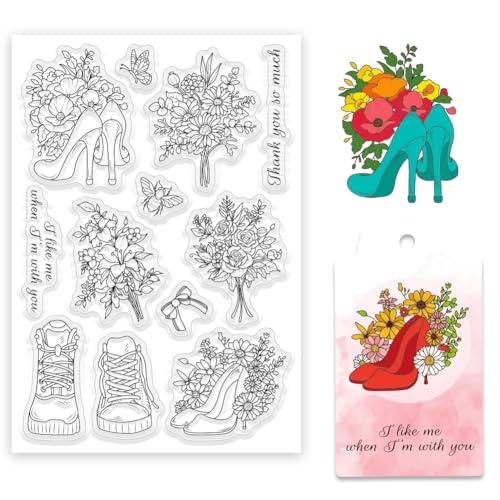 ORIGACH Blumen und Schuhe Worte klare Stempel für Kartenherstellung Paare Dating Transparente Silikonstempel für DIY Scrapbooking und Album dekorative von ORIGACH