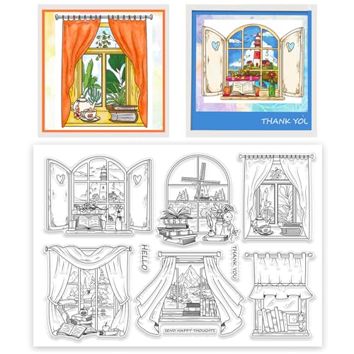 ORIGACH Bücher und Fenster Große klare Stempel für Kartenherstellung Transparente Silikonstempel Siegel für DIY Scrapbooking und Album dekorative von ORIGACH