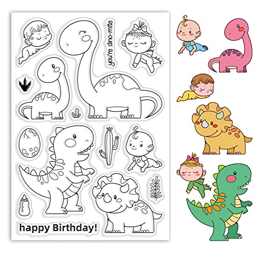 ORIGACH Dinosaurier und Baby Silikonstempel für Kartenherstellung Cartoon Dinosaurier Transparente Stempel Klarer Stempel für DIY Scrapbooking Fotoalbum von ORIGACH