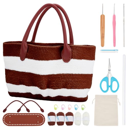 ORIGACH Dunkelbraun Gestreifte Häkelset Tasche Mit PU Lederband Und Boden Komplettes Häkelset Zum Herstellen Einer Tasche Garn Einschließen Häkelnadeln Markierungen Und Anleitung ORIGACH Dunkelbraun Gestreifte Häkelset Tasche Mit PU Lederband Und Boden Komplettes Häkelset Zum Herstellen Einer Tasche Garn Einschließen Häkelnadeln Markierungen Und Anleitung von ORIGACH