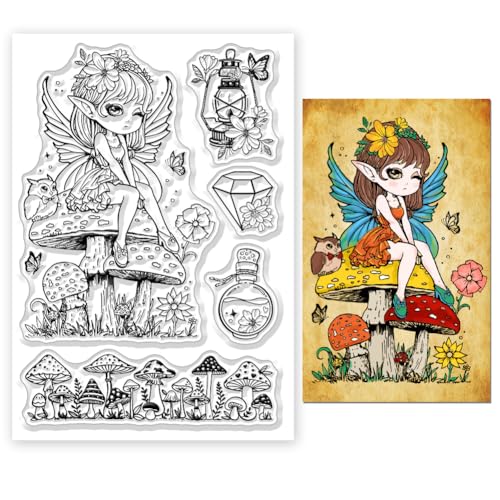 ORIGACH Frühling Elf und Pilz klare Stempel für Kartenherstellung Elf Pilze Schmetterling Transparente Silikonstempel für DIY Scrapbooking Journaling Fotoalbum Handwerksbedarf ORIGACH Frühling Elf und Pilz klare Stempel für Kartenherstellung Elf Pilze Schmetterling Transparente Silikonstempel für DIY Scrapbooking Journaling Fotoalbum Handwerksbedarf von ORIGACH