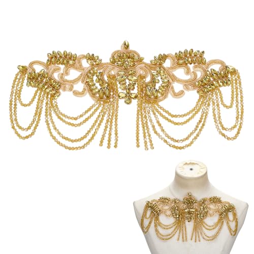 ORIGACH Goldene bestickte Strass-Applikation, ausgefallene handgefertigte Schulterklappen, Schulterbesatz, Miederaufnäher für Frauen, Hochzeit, Brautschmuck, Kristall-Flicken, DIY, Nähen, Kleidung ORIGACH Goldene bestickte Strass-Applikation, ausgefallene handgefertigte Schulterklappen, Schulterbesatz, Miederaufnäher für Frauen, Hochzeit, Brautschmuck, Kristall-Flicken, DIY, Nähen, Kleidung von ORIGACH