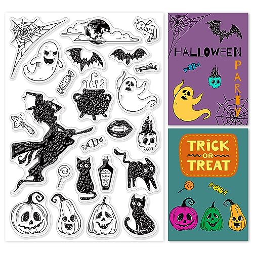ORIGACH Halloween Klarer Stempel für Kartenherstellung Halloween Hexe Kürbis Geist Schädel Fledermaus Schwarze Katze Transparente Silikonstempel für DIY Scrapbooking Journaling Fotoalbum Dekorativ ORIGACH Halloween Klarer Stempel für Kartenherstellung Halloween Hexe Kürbis Geist Schädel Fledermaus Schwarze Katze Transparente Silikonstempel für DIY Scrapbooking Journaling Fotoalbum Dekorativ von ORIGACH