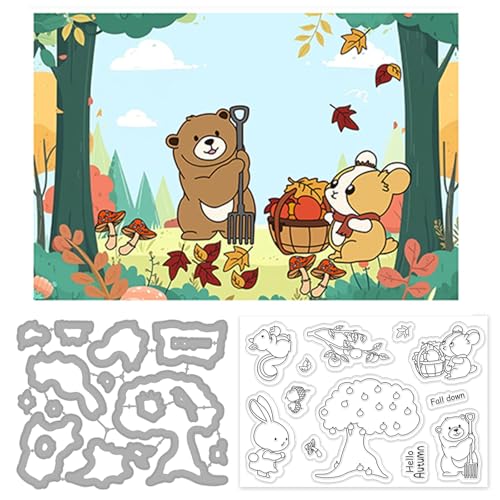 ORIGACH Herbst Stempel und Stanzformen Set Hello Autumn Silikonstempel und Stanzen Zur Kartengestaltung Für Papierkarten Basteln Journaling Fotoalbum Dekoration Und DIY Scrapbooking von ORIGACH