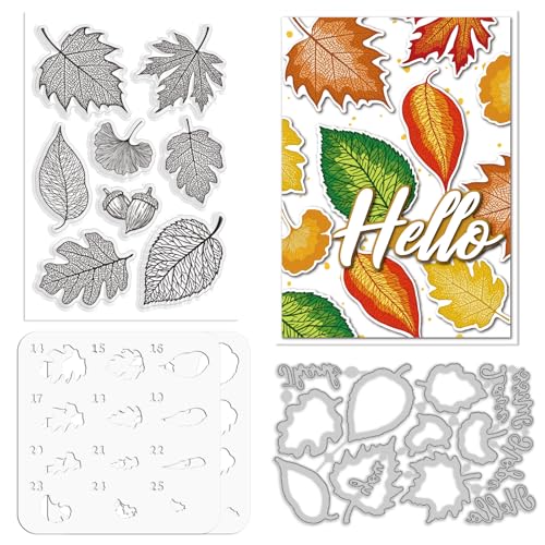 ORIGACH Herbstblätter, Schichtschablone für Kartenherstellung, Blattschablone aus Silikon, klare Stempel und Metall-Stanzformen Sets für DIY, Scrapbooking, Fotoalbum, Basteln ORIGACH Herbstblätter, Schichtschablone für Kartenherstellung, Blattschablone aus Silikon, klare Stempel und Metall-Stanzformen Sets für DIY, Scrapbooking, Fotoalbum, Basteln von ORIGACH