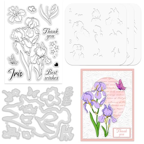 ORIGACH Iris Schichtung Färbung Schablone Stempel und Stanzformen Set Blumen Malen Basteln Schablonen Silikonstempel und Stanzen Für Kartengestaltung Papier Basteln Journaling DIY Scrapbooking ORIGACH Iris Schichtung Färbung Schablone Stempel und Stanzformen Set Blumen Malen Basteln Schablonen Silikonstempel und Stanzen Für Kartengestaltung Papier Basteln Journaling DIY Scrapbooking von ORIGACH