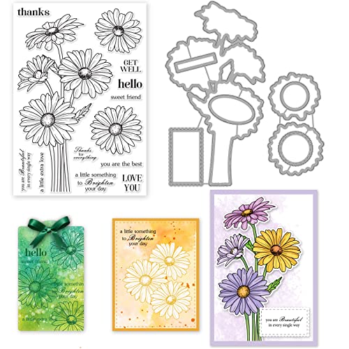 ORIGACH Kamille Silikon Stempel und Stanzformen Sets für die Kartenherstellung, Blumen Stempel Stanzformen für DIY Bastelarbeiten, Scrapbooking, DIY Prägung, Fotoalbum, dekoratives Handwerk von ORIGACH