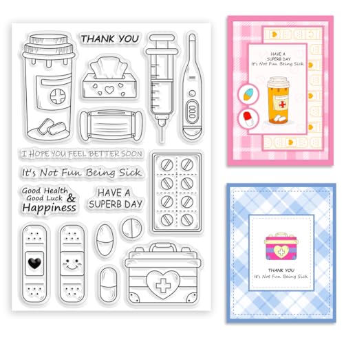ORIGACH Klare Stempel für Herstellung von Gute Besserung Karte krank Transparente Silikonstempel für DIY Scrapbooking Journaling Fotoalbum Dekorative ORIGACH Klare Stempel für Herstellung von Gute Besserung Karte krank Transparente Silikonstempel für DIY Scrapbooking Journaling Fotoalbum Dekorative von ORIGACH