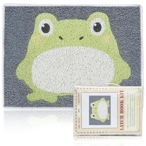 ORIGACH Knüpfteppich Zum Selber KnüpfSet Frosch Tapisserie Teppich Knüpfsets DIY Fußabtreter Kissenbezug Knüpfsets Latch Hook Kit Für Wandkunst Handwerk Geschenke, 52 x 38 cm von ORIGACH