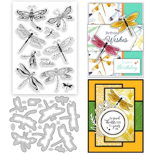 ORIGACH Libellen-Stempel- und Metall-Stanzformen-Set für Kartenherstellung, Prägeschablone und Silikonstempel für DIY, Scrapbooking, Album, Basteldekoration von ORIGACH