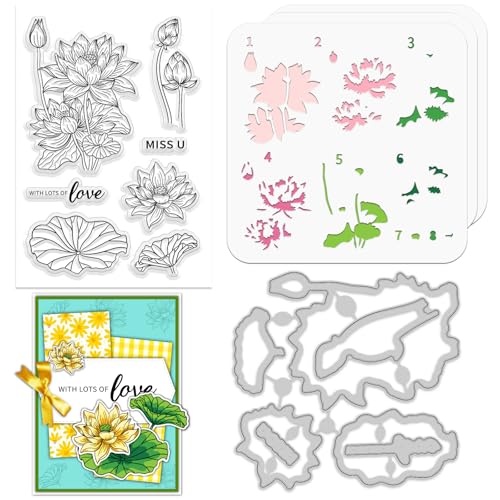 ORIGACH Lotus Layering Schablonenstempel Und Stanzset Zur Kartengestaltung Blumen Schablonenvorlage Silikon Stempel Und Metall Stanzformen Sets Für DIY Scrapbooking Fotoalbum Basteln ORIGACH Lotus Layering Schablonenstempel Und Stanzset Zur Kartengestaltung Blumen Schablonenvorlage Silikon Stempel Und Metall Stanzformen Sets Für DIY Scrapbooking Fotoalbum Basteln von ORIGACH