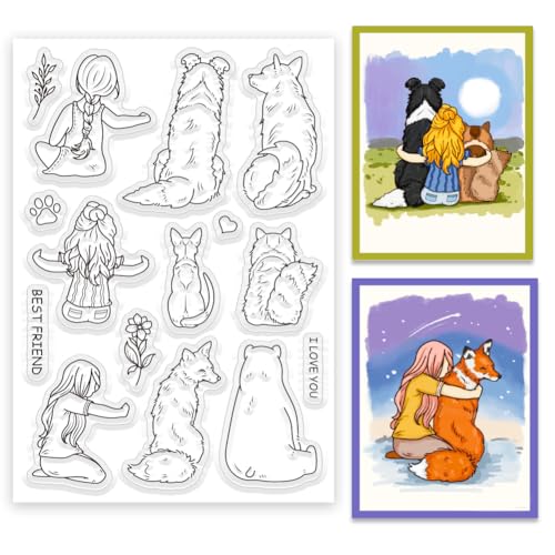 ORIGACH Mädchen und Haustiere klare Stempel für Kartenherstellung Haustiere Transparente Silikonstempel für DIY Scrapbooking und Album Dekorative von ORIGACH