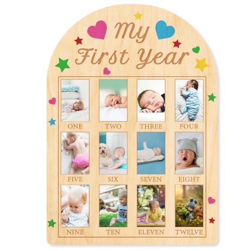 ORIGACH Mein Erstes Jahr Fotoanzeige aus Holz, Personalisierter Bilderrahmen Baby Meilensteintafel Für Neugeborene Babys Geburtstag Kinderzimmer Dekor, Buntes Herz Und Stern ORIGACH Mein Erstes Jahr Fotoanzeige aus Holz, Personalisierter Bilderrahmen Baby Meilensteintafel Für Neugeborene Babys Geburtstag Kinderzimmer Dekor, Buntes Herz Und Stern von ORIGACH