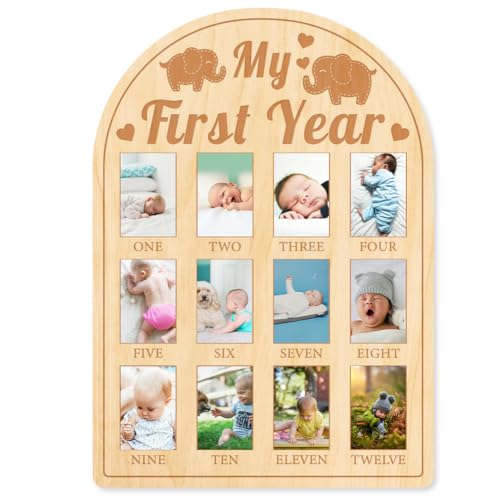 ORIGACH Mein Erstes Jahr Fotoanzeige aus Holz, Personalisierter Bilderrahmen Baby Meilensteintafel Für Neugeborene Babys Geburtstag Kinderzimmer Dekor, Elefant ORIGACH Mein Erstes Jahr Fotoanzeige aus Holz, Personalisierter Bilderrahmen Baby Meilensteintafel Für Neugeborene Babys Geburtstag Kinderzimmer Dekor, Elefant von ORIGACH