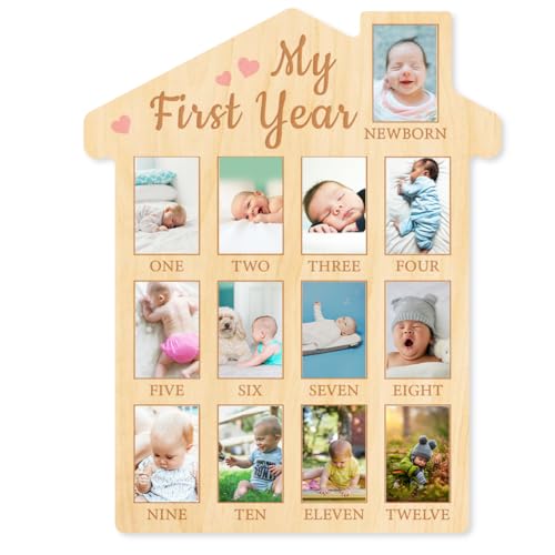 ORIGACH Mein Erstes Jahr Fotoanzeige aus Holz, Personalisierter Bilderrahmen Baby Meilensteintafel Für Neugeborene Babys Geburtstag Kinderzimmer Dekor, Rosa Herz ORIGACH Mein Erstes Jahr Fotoanzeige aus Holz, Personalisierter Bilderrahmen Baby Meilensteintafel Für Neugeborene Babys Geburtstag Kinderzimmer Dekor, Rosa Herz von ORIGACH