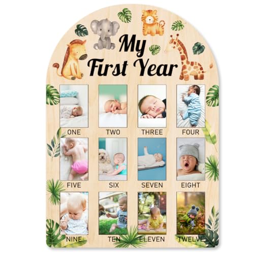ORIGACH Mein Erstes Jahr Fotoanzeige aus Holz, Personalisierter Bilderrahmen Baby Meilensteintafel Für Neugeborene Babys Geburtstag Kinderzimmer Dekor, Tiere und Blätter Design ORIGACH Mein Erstes Jahr Fotoanzeige aus Holz, Personalisierter Bilderrahmen Baby Meilensteintafel Für Neugeborene Babys Geburtstag Kinderzimmer Dekor, Tiere und Blätter Design von ORIGACH