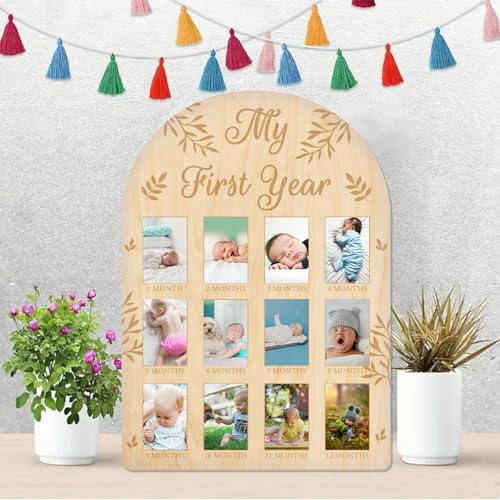ORIGACH Mein erstes Jahr Foto Display Holzbrett - 12 Monate Neugeborenen Meilensteine Bilderrahmen - Neutral Baby Bilderrahmen Geburtstag Party Kinderzimmer Dekoration - Blätter-Muster ORIGACH Mein erstes Jahr Foto Display Holzbrett - 12 Monate Neugeborenen Meilensteine Bilderrahmen - Neutral Baby Bilderrahmen Geburtstag Party Kinderzimmer Dekoration - Blätter-Muster von ORIGACH