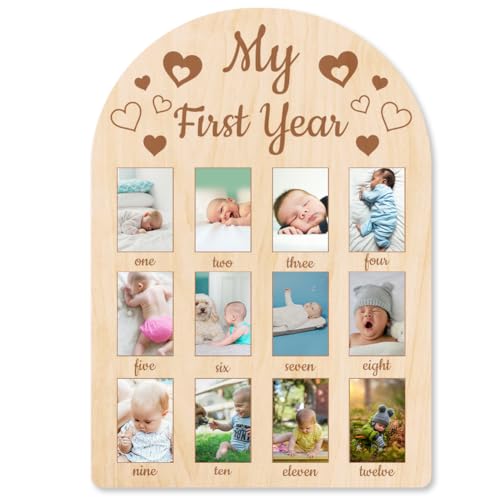 ORIGACH Mein erstes Jahr Foto Display Holzbrett - 12 Monate Neugeborenen Meilensteine Bilderrahmen - Neutral Baby Fotorahmen Geburtstag Party Kinderzimmer Dekoration neue Mutter Geschenk - Herz-Muster ORIGACH Mein erstes Jahr Foto Display Holzbrett - 12 Monate Neugeborenen Meilensteine Bilderrahmen - Neutral Baby Fotorahmen Geburtstag Party Kinderzimmer Dekoration neue Mutter Geschenk - Herz-Muster von ORIGACH