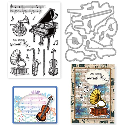 ORIGACH Musikinstrumente Transparenter Stempel und Matrizen für die Kartenherstellung Musikpartitur Matrizen und Stempel Set für DIY Scrapbooking Album von ORIGACH