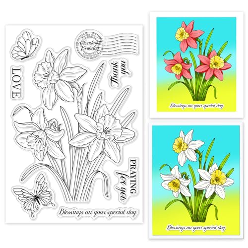 ORIGACH Narzisse Blume klare Stempel für Kartenherstellung Frühlingsblume Transparente Silikonstempel für DIY Scrapbooking Journaling Fotoalbum Bastelzubehör von ORIGACH