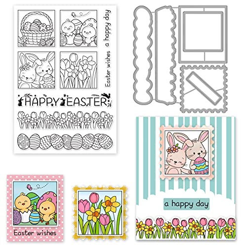 ORIGACH Oster Rahmen Stempel und Stanzen Set Für Die Kartenherstellung, Osterhase und Ostereier Stanzformen und Stempel Set Für DIY Scrapbooking, Album, Dekorative von ORIGACH